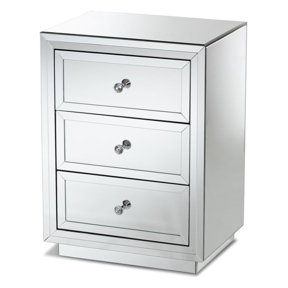 Baxton Studio Lina Modern and Contemporary Hollywood Regency Glamour Style Mirrored 3-Drawer Nightstand Bedside Table