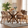 thumbnail image 1 of Baxton Studio Linnet Mid-Century Modern Walnut Brown Finished Wood and Rattan 5-Piece Dining Set, 1 of 10