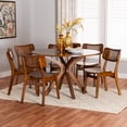 thumbnail image 1 of Baxton Studio Linnet Mid-Century Modern Walnut Brown Finished Wood and Rattan 7-Piece Dining Set, 1 of 10