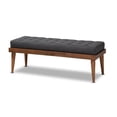 thumbnail image 1 of Baxton Studio Linus Mid-Century Modern Dark Grey Fabric Upholstered and Button Tufted Wood Bench, 1 of 8