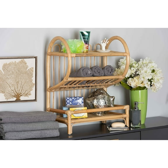 Baxton Studio Liora Modern Bohemian Natural Brown Finished Rattan 2-Tier Display Shelf