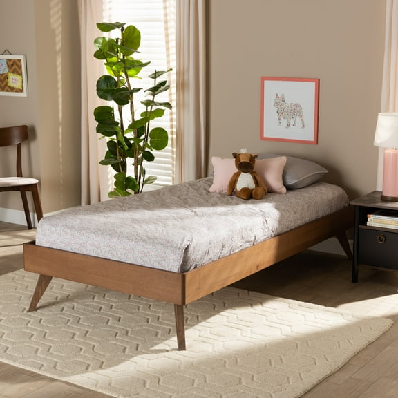 Baxton Studio Lissette Mid-Century Wood Platform Bed, Twin, Ash Walnut