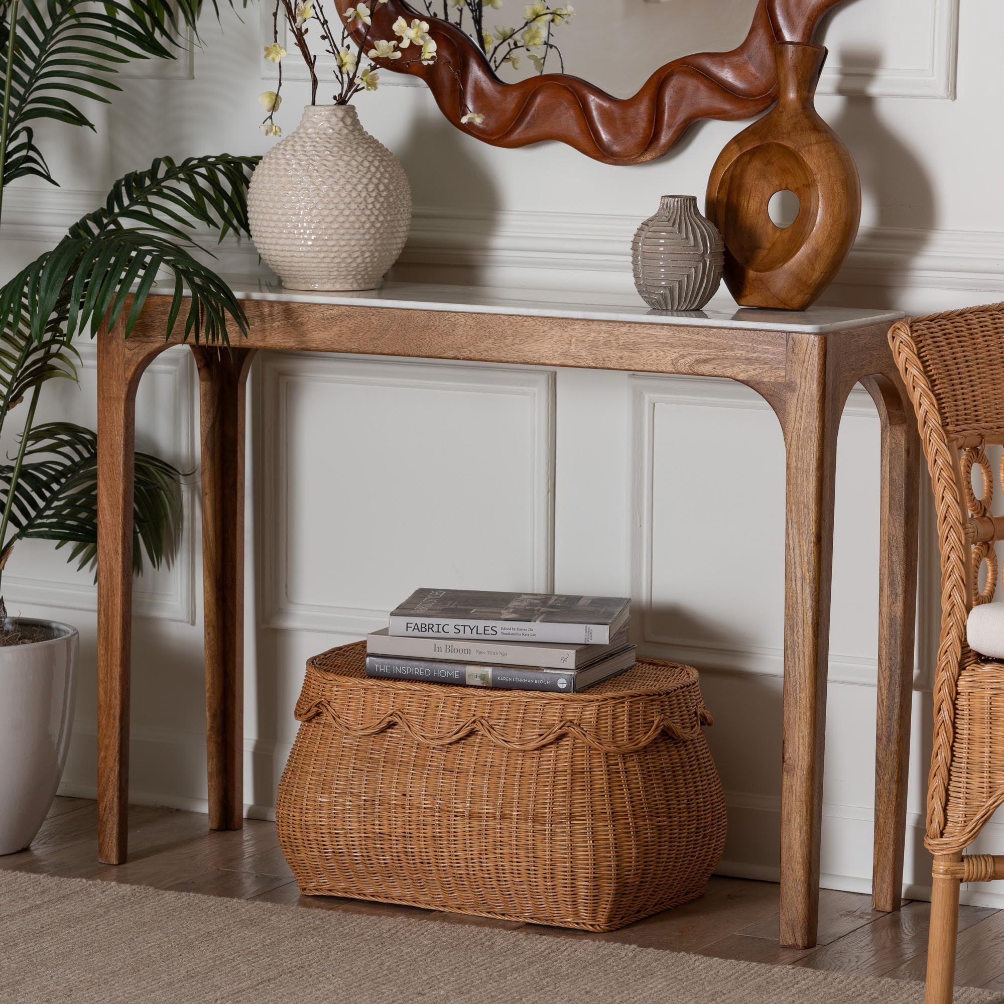 Baxton Studio Lluvia Modern Console Table, Marble White
