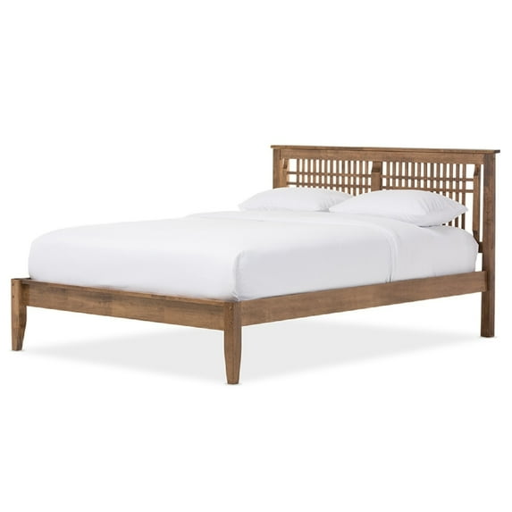 Baxton Studio Loafey Solid Walnut Window-Pane Style Platform Bed