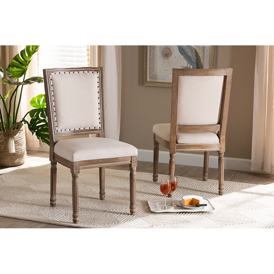 Set of 2 Louis Faux Leather Upholstered and Wood Dining Chairs Beige/Black  - Baxton Studio
