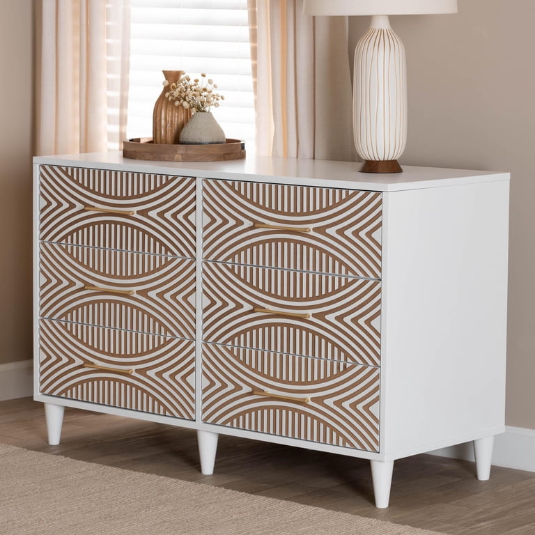 Baxton Studio Louetta Coastal Dresser, 6-Drawer, White Baxton Studio Louetta Coastal Dresser, 6-Drawer, White