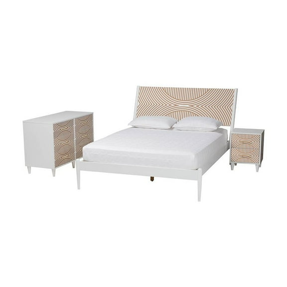 Baxton Studio Louetta White Caved Contrasting King Size 3-Piece Bedroom Set
