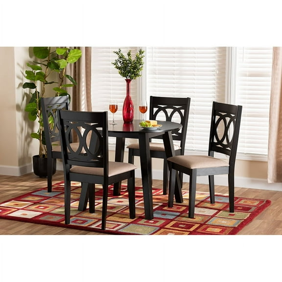 Baxton Studio Louisa Modern Beige Fabric and Dark Brown Finished Wood 5-Piece Dining Set