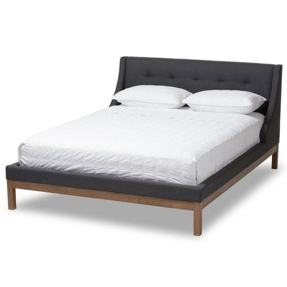 Baxton Studio Louvain Contemporary/Modern Rubberwood Tufted Platform Bed, Full, Dark Gray/Brown