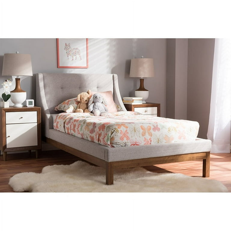 Baxton Studio Louvain Modern and Contemporary Dark Grey Fabric Upholstered Walnut-Finished Twin Sized Platform Bed Baxton Studio Louvain Modern and Contemporary Dark Grey Fabric Upholstered Walnut-Finished Twin Sized Platform Bed