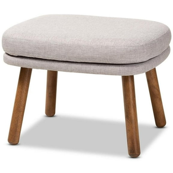 Baxton Studio Lovise Mid-Century Modern Greyish Beige Fabric Upholstered Walnut Brown Finished Wood Ottoman