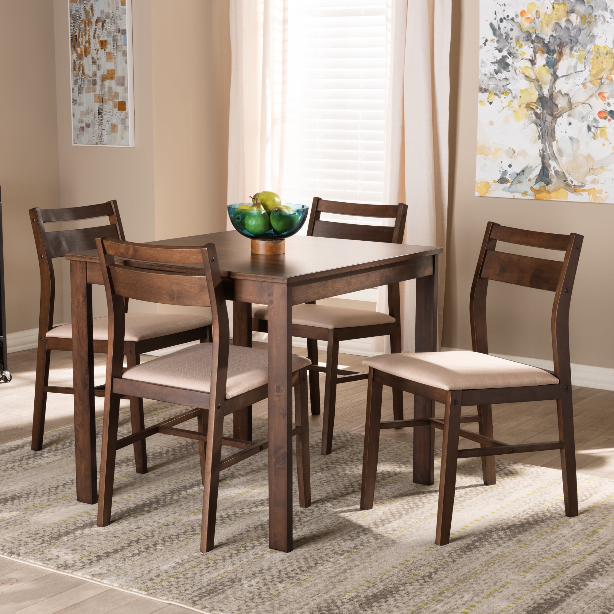 Baxton Studio Lovy 5 Piece Wood Dining Room Table Set, Modern and