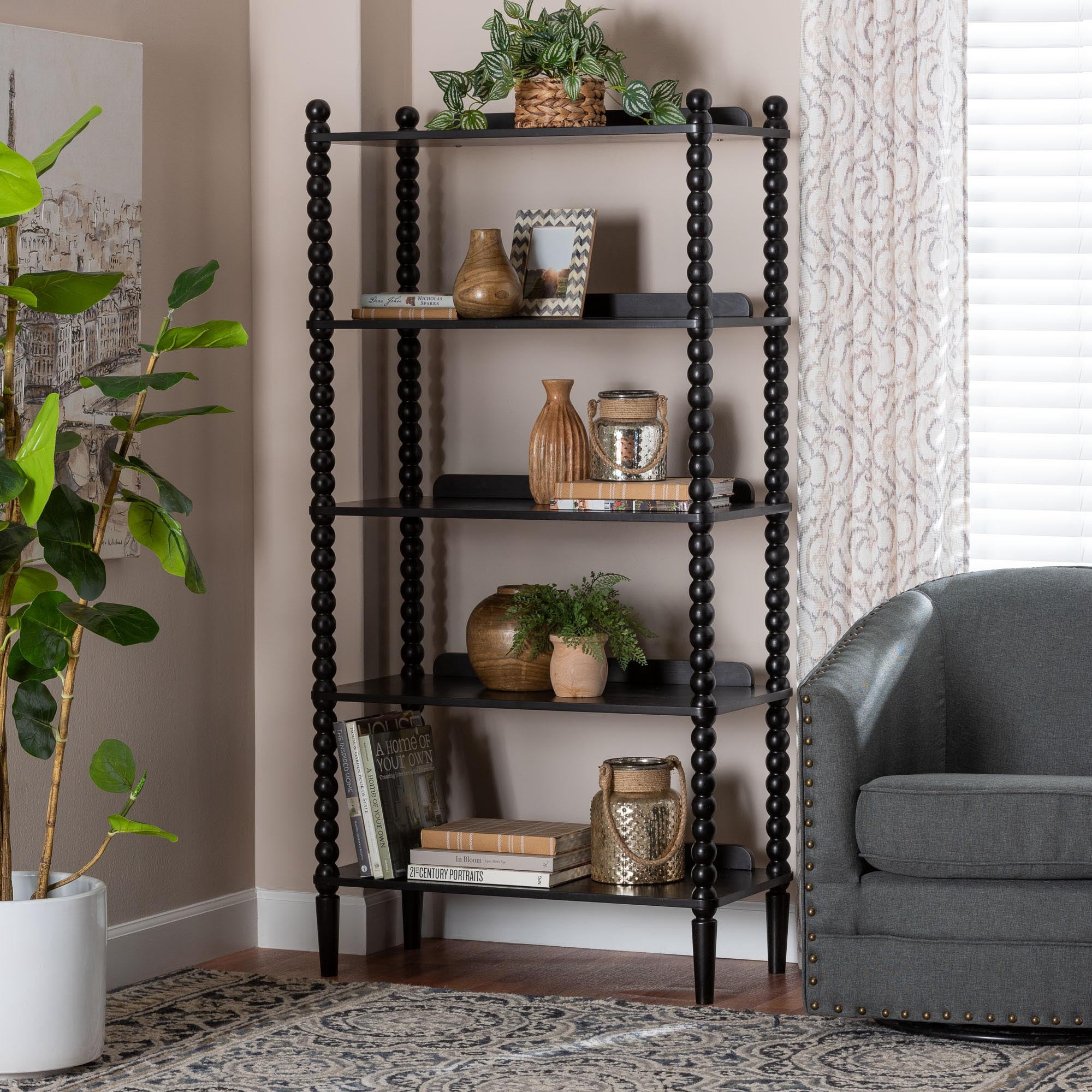 Baxton Studio Lucera Farmhouse Display Shelf, 5-Tier, Black