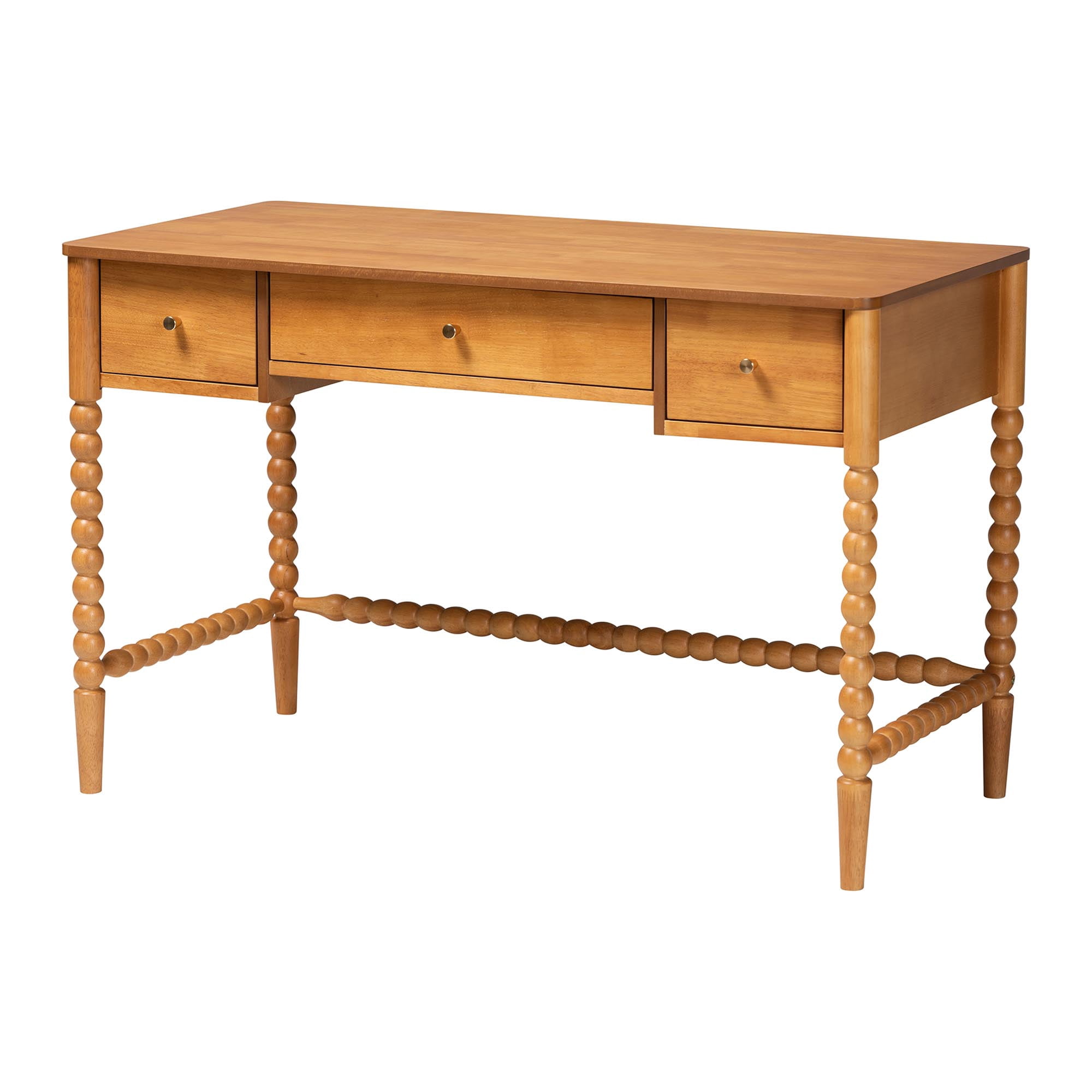 Baxton Studio Lucera Farmhouse Writing Desk, 3-Drawer, Oak Brown
