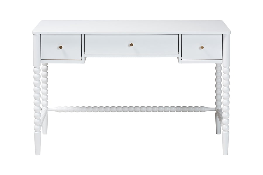 Baxton Studio Lucera Farmhouse Writing Desk, 3-Drawer, White