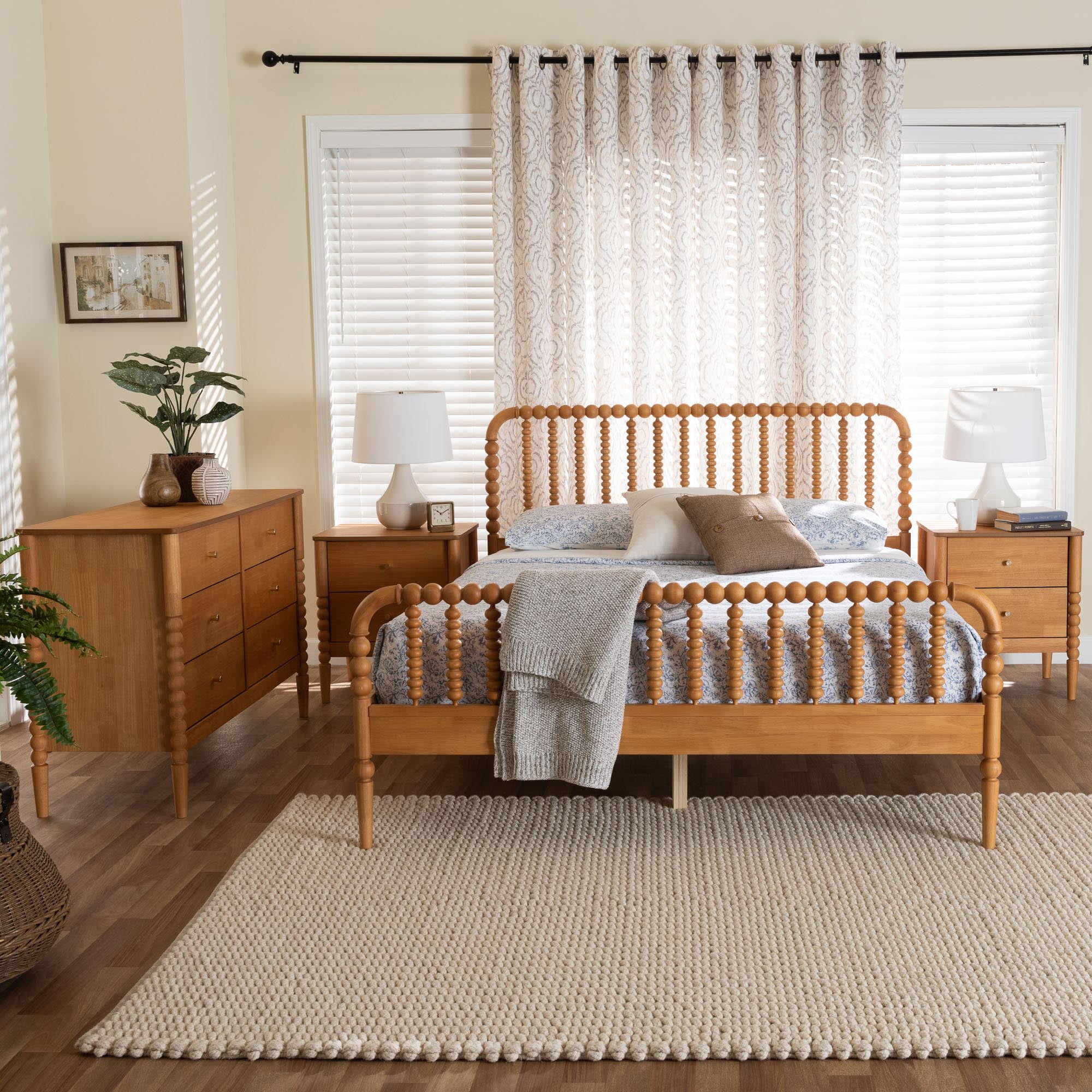 Baxton Studio Lucera Mid-Century Bedroom Set, Queen, Oak Brown