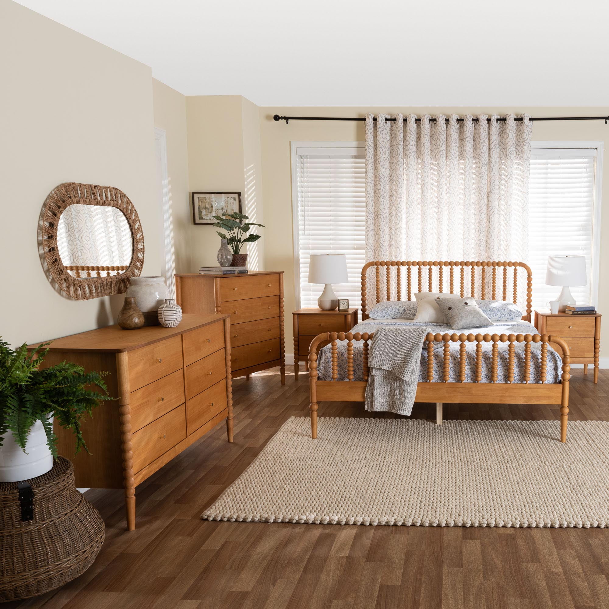 Baxton Studio Lucera Mid-Century Bedroom Set, Queen, Oak Brown