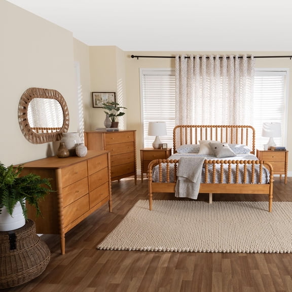 Baxton Studio Lucera Mid-Century Bedroom Set, Queen, Oak Brown