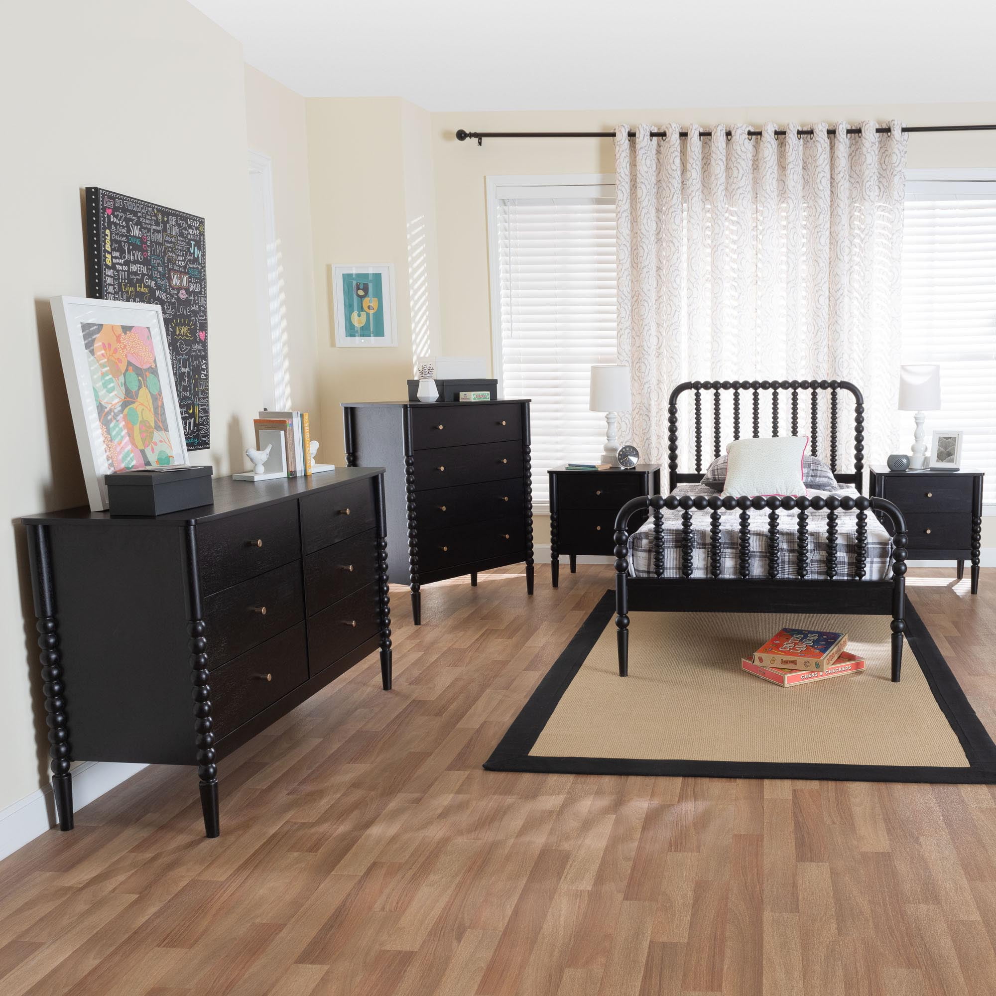 Baxton Studio Lucera Mid-Century Bedroom Set, Twin, Black