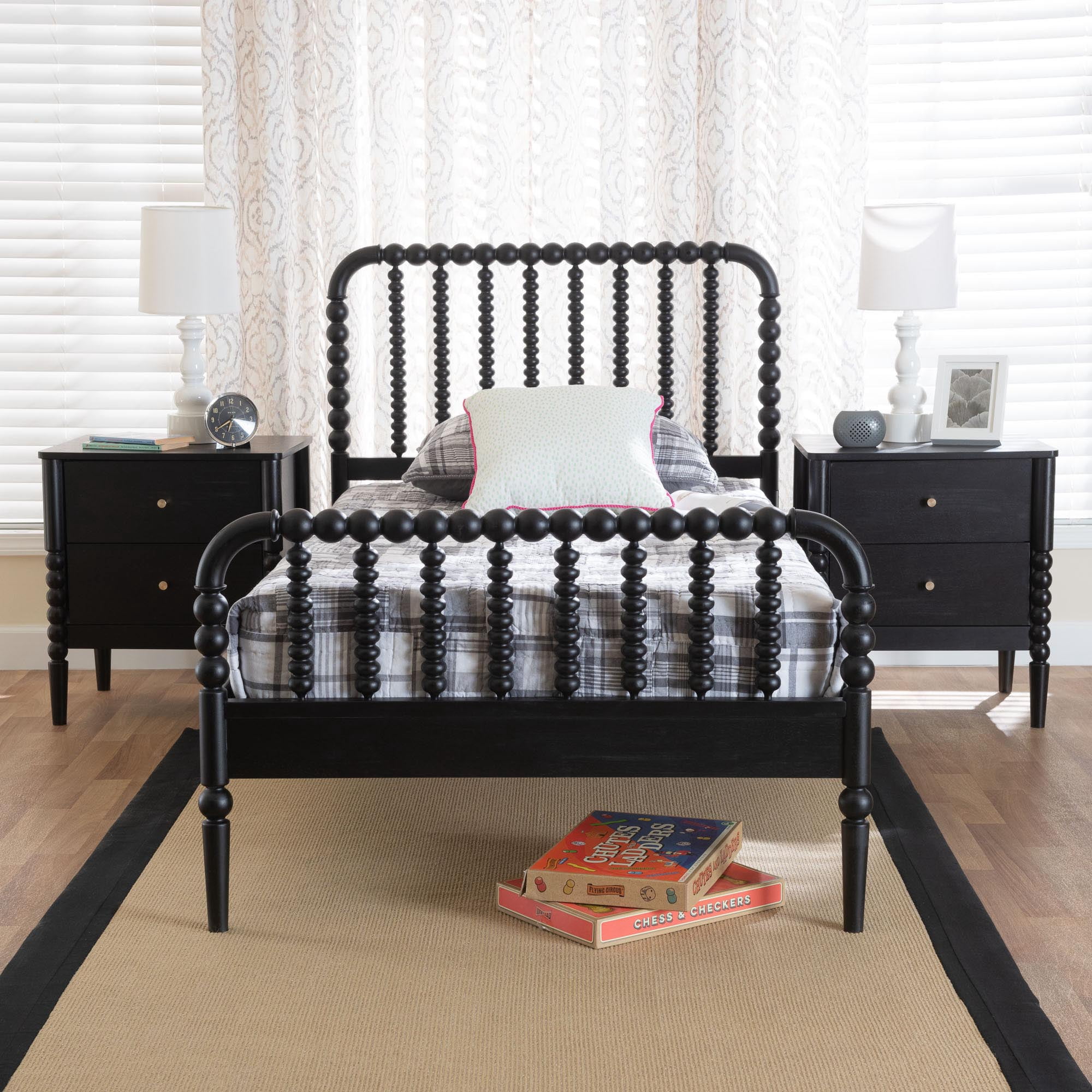 Baxton Studio Lucera Mid-Century Bedroom Set, Twin, Black