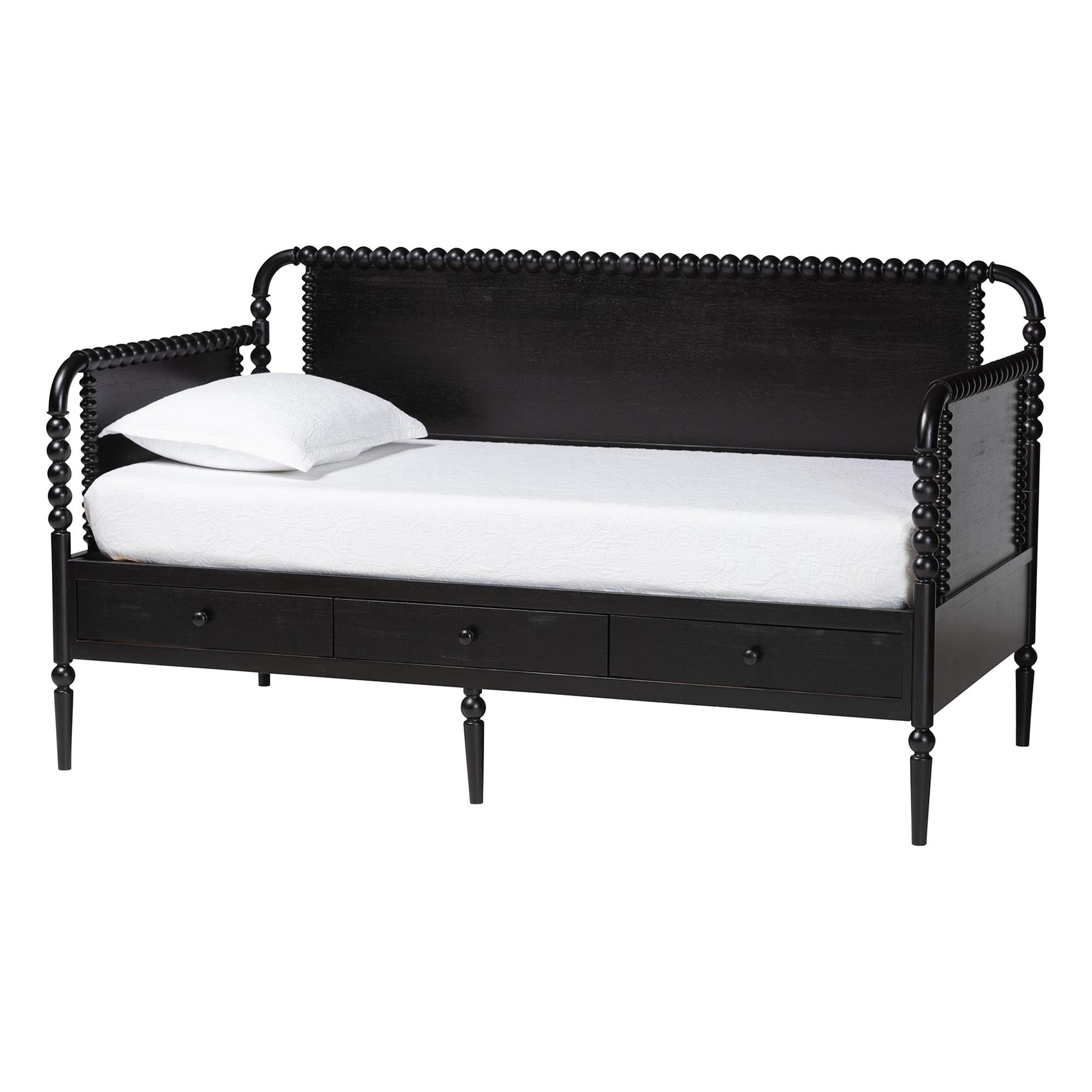 Baxton Studio Lucera Mid-Century Daybed, 3-Drawer, Full, Black