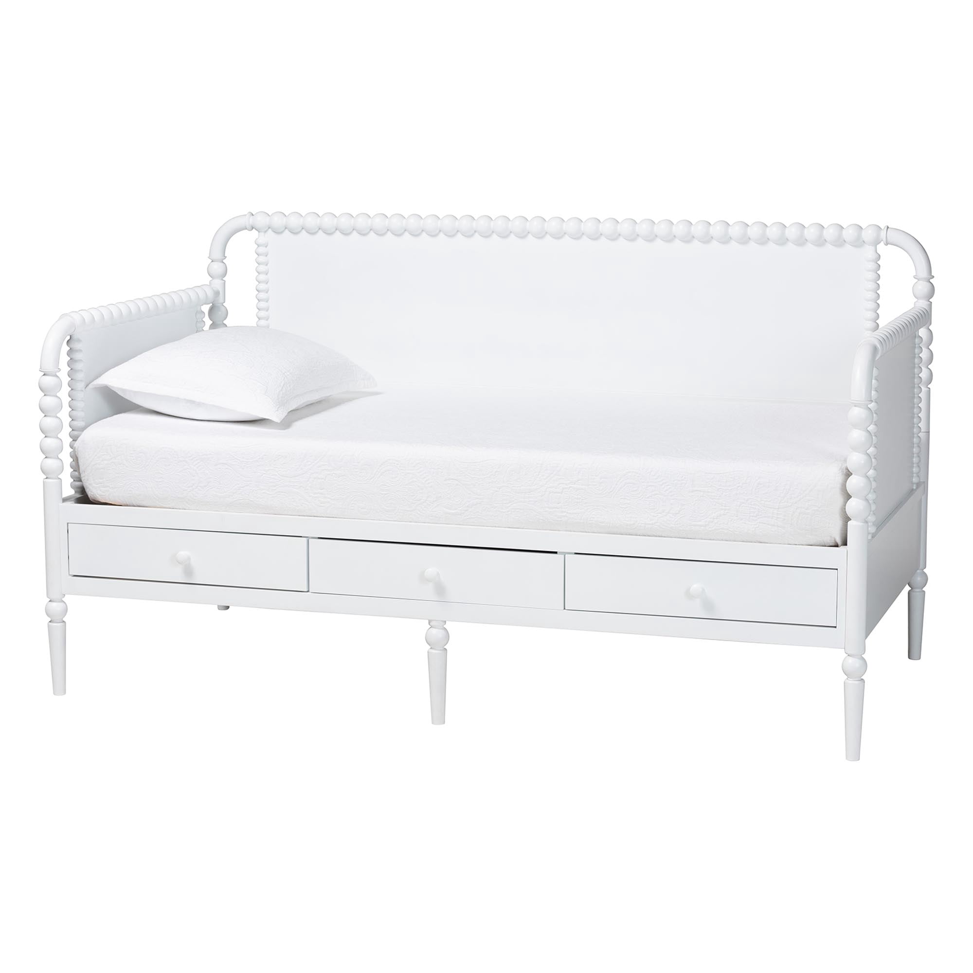 Baxton Studio Lucera Mid-Century Daybed, 3-Drawer, Full, White