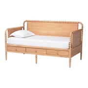 Baxton Studio Lucera Mid-Century Daybed, 3-Drawer, Twin, Beech Brown