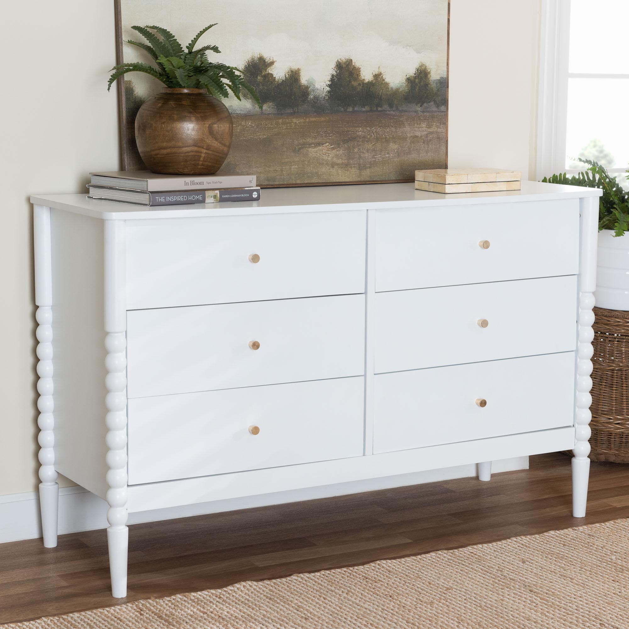 white mid century modern dresser Noak Walnut - 6 Drawer Made in Malaysia Watnature Storage Dresser for Bedroom