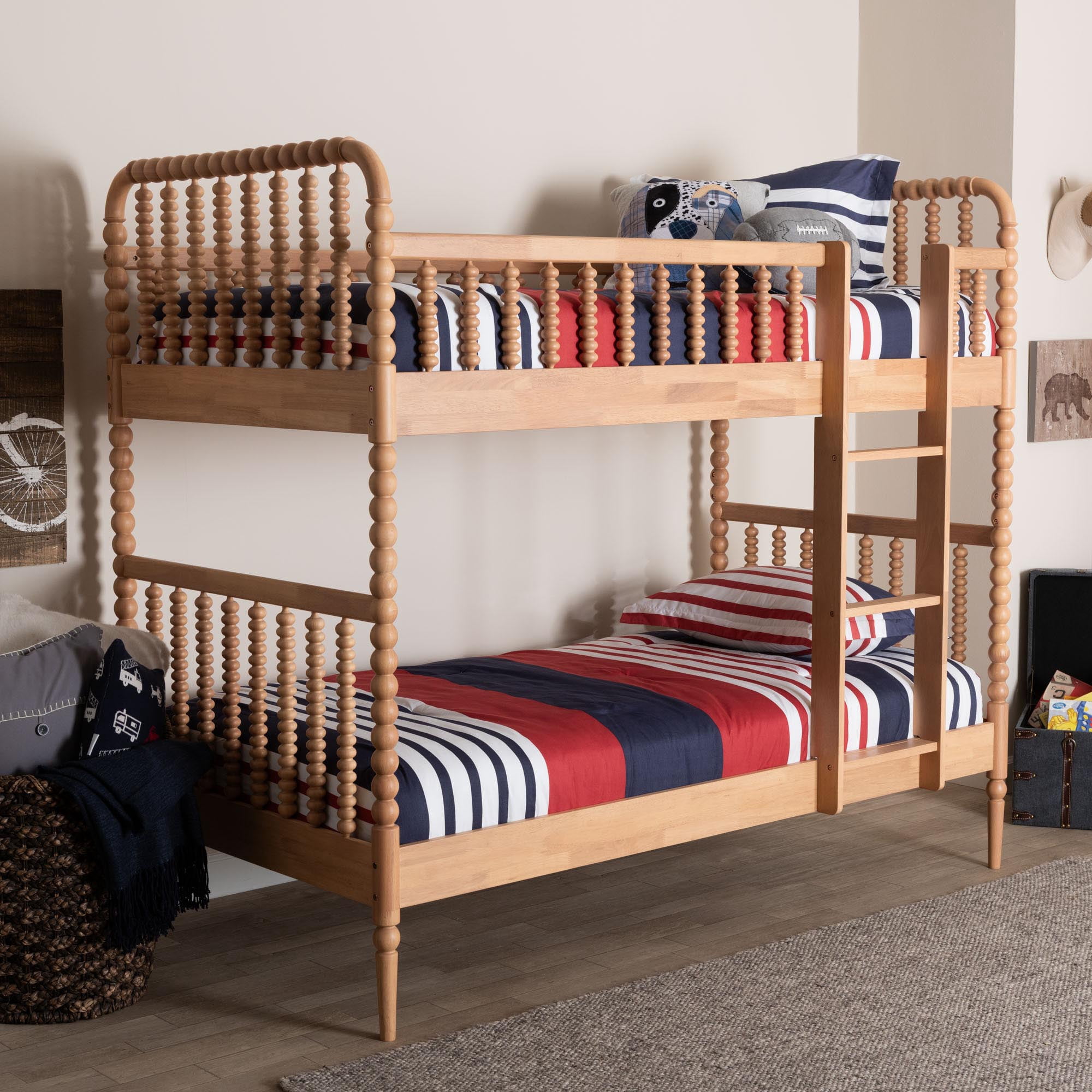 Baxton Studio Lucera Mid-Century Modern Bunk Bed, Twin, Beech Brown