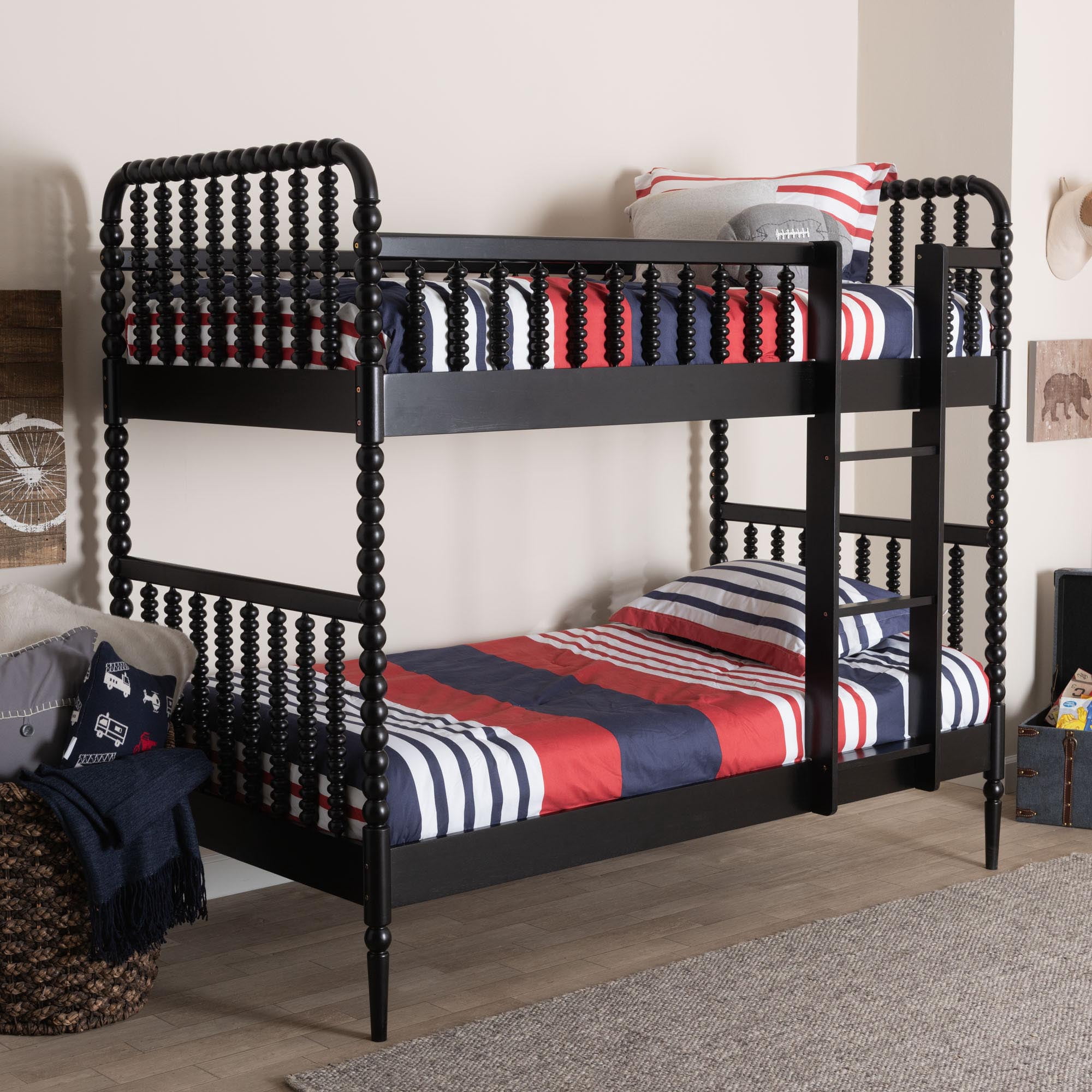 Baxton Studio Lucera Mid-Century Modern Bunk Bed, Twin, Black