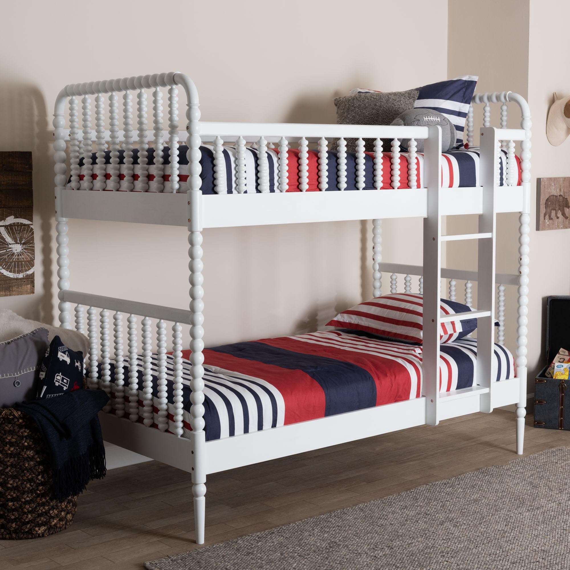 Baxton Studio Lucera Mid-Century Modern Bunk Bed, Twin, White