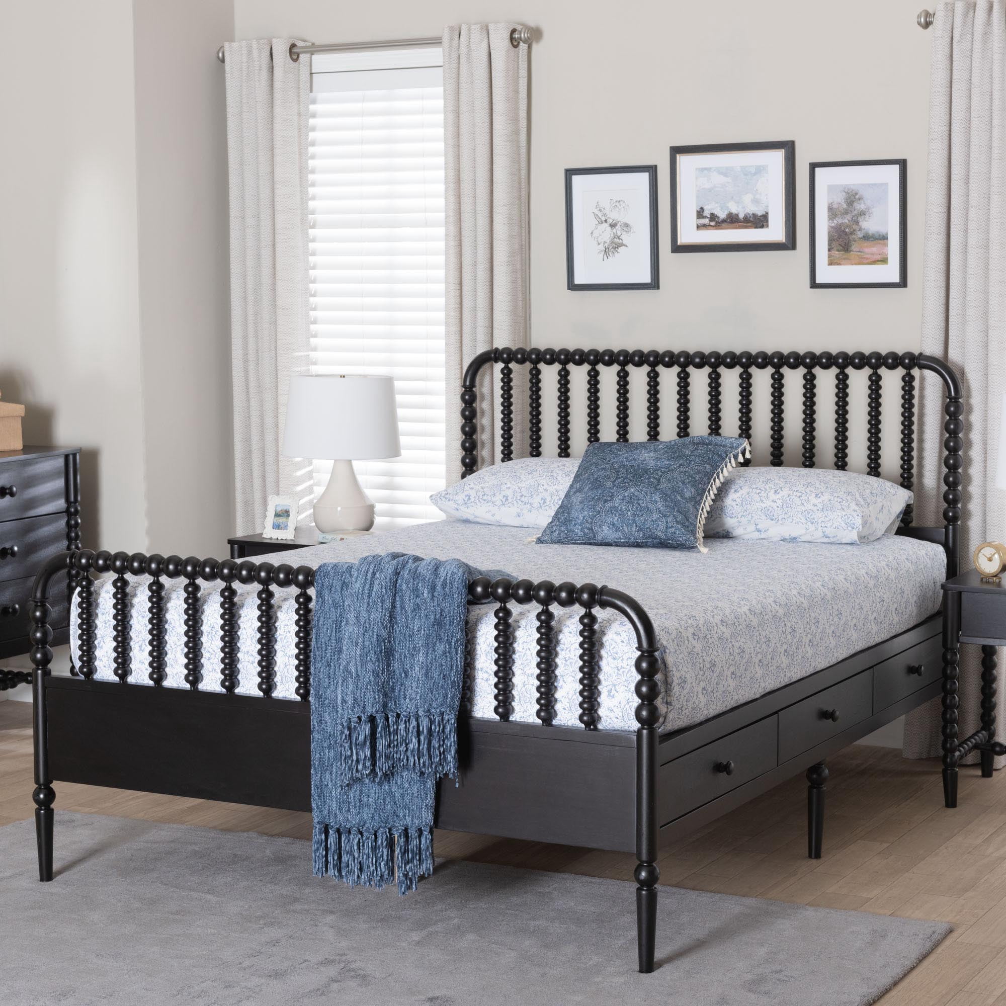 Baxton Studio Lucera Mid-Century Modern Platform Bed, Full, Black
