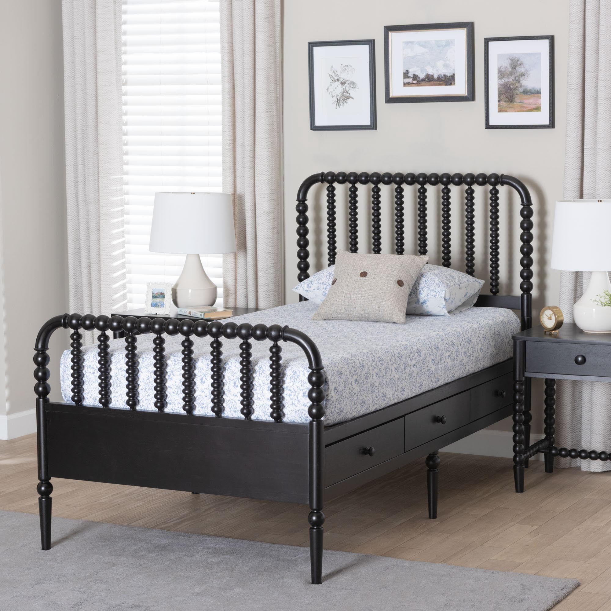 Baxton Studio Lucera Mid-Century Modern Platform Bed, Twin, Black