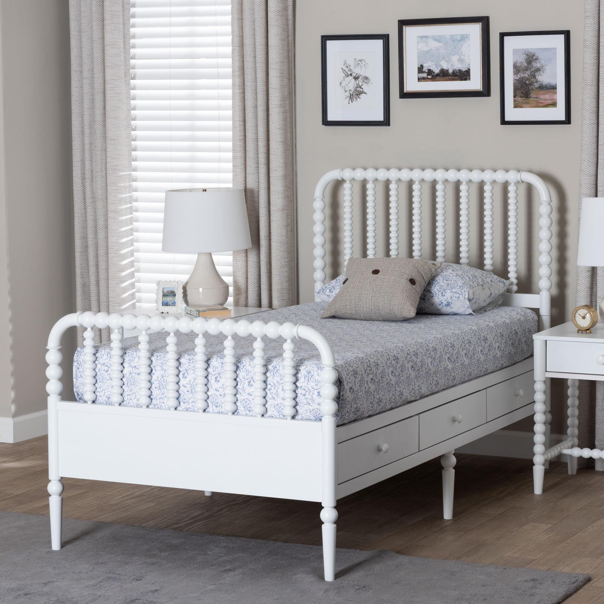 Baxton Studio Lucera Mid-Century Modern Platform Bed, Twin, White