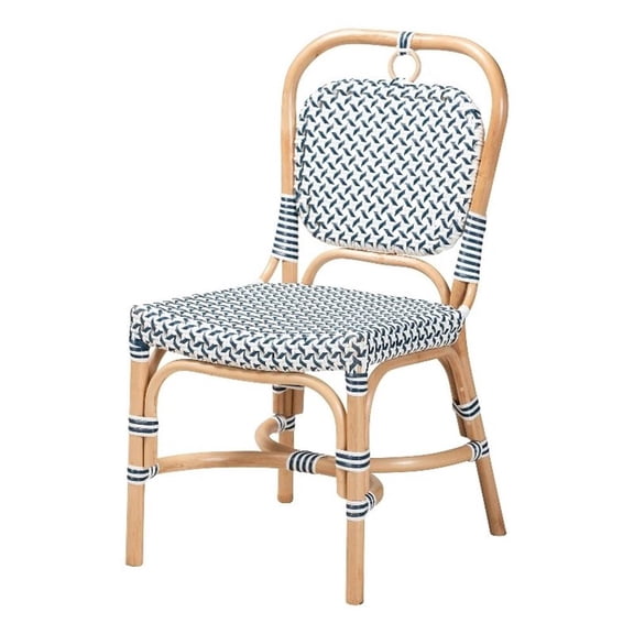 Baxton Studio Luciana French Blue and White Weaving Natural Rattan Bistro Chair