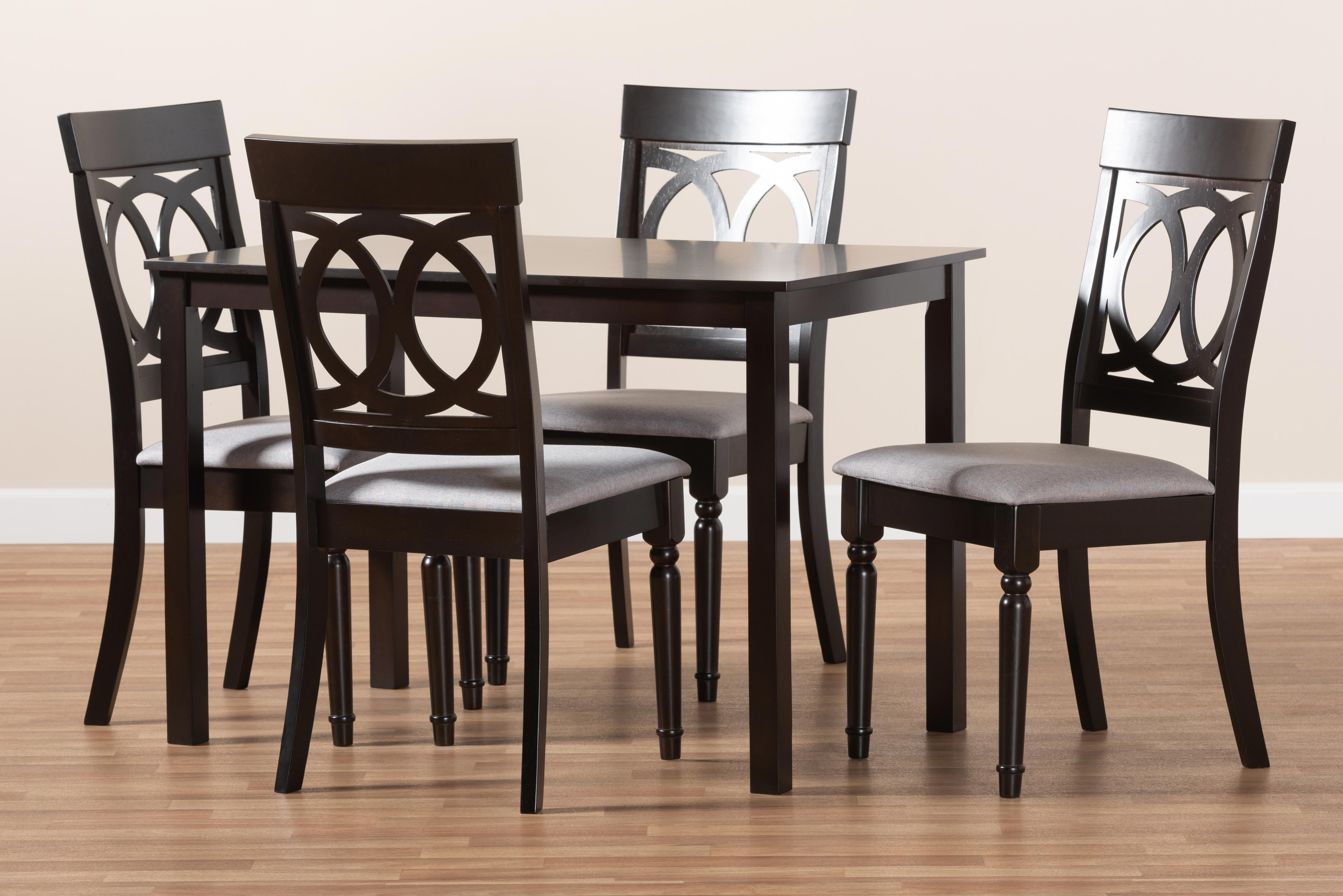 Baxton Studio Lucie Modern and Contemporary Grey Fabric Upholstered Espresso Brown Finished 5-Piece Wood Dining Set