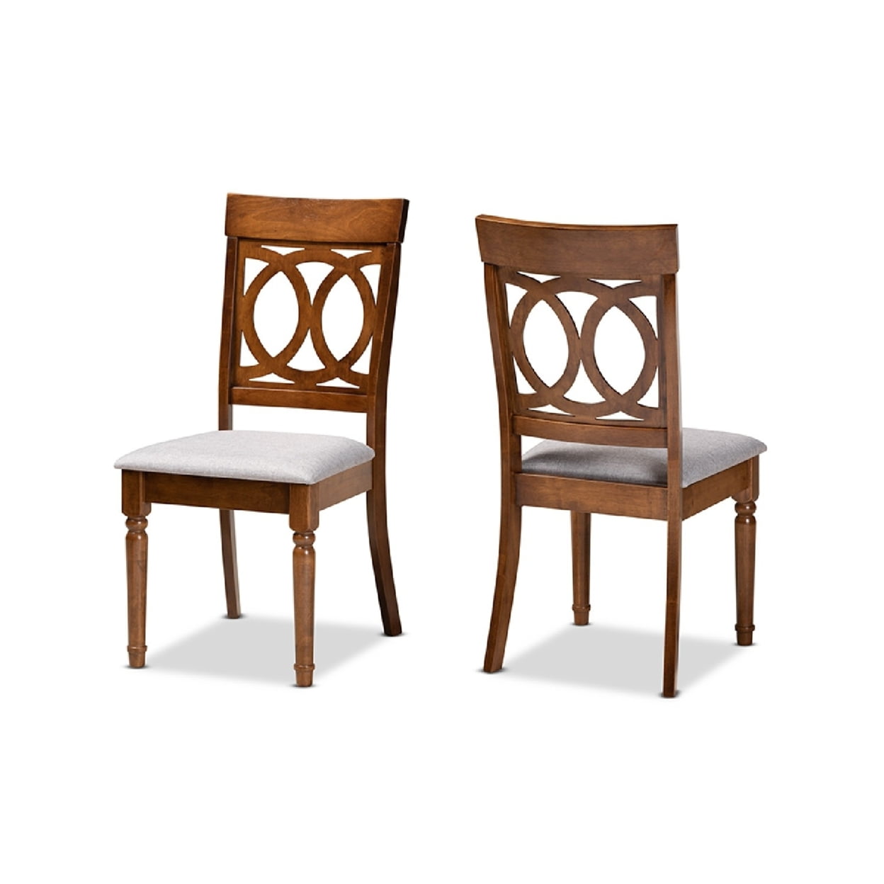 Walnut Brown and Grey Upholstered Cane Side Chair Set