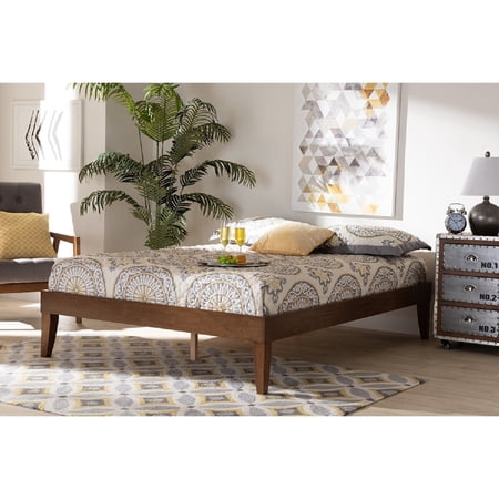 Baxton Studio Lucina Mid-Century Modern Walnut Brown Finished Full Size Platform Bed Frame