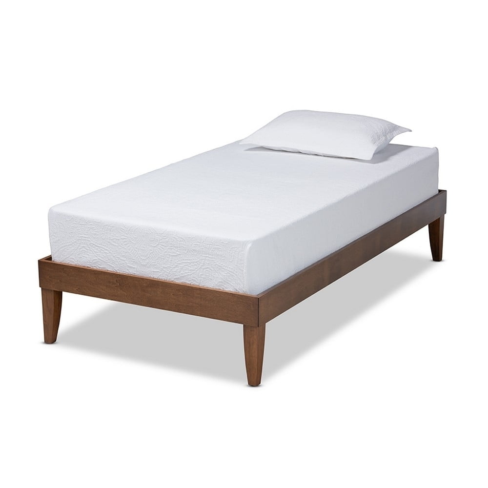 Twin Walnut Wood Platform Bed Frame with Graduated Legs