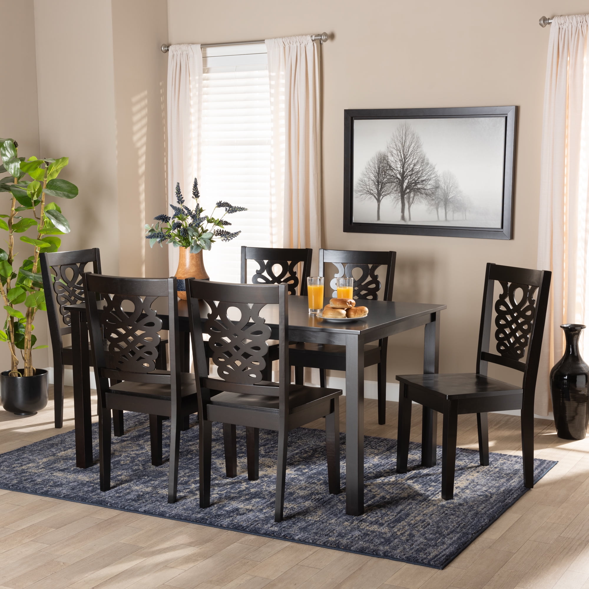 Baxton Studio Luisa Modern Dining Set, 7-Piece, Dark Brown