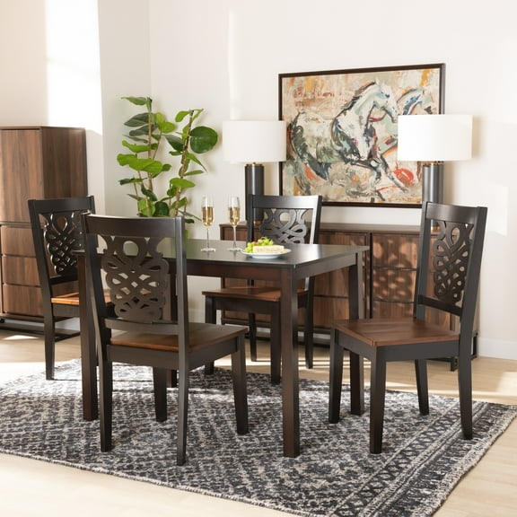 Baxton Studio Luisa Modern and Contemporary Two-Tone Dark Brown and Walnut Brown Finished Wood 5-Piece Dining Set
