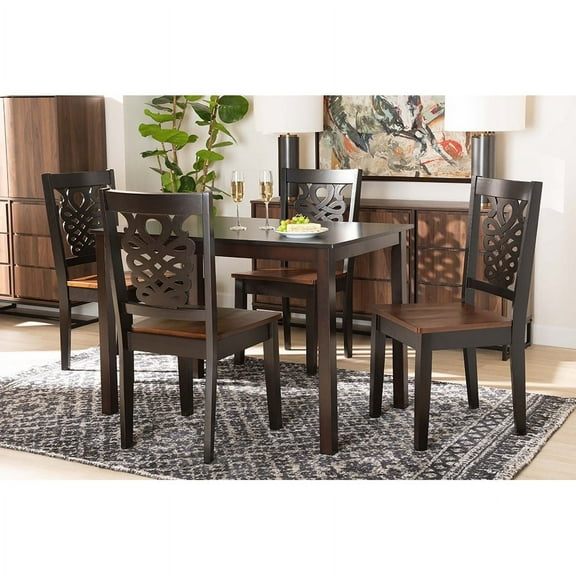 Baxton Studio Luisa Modern and Contemporary Two-Tone Dark Brown and Walnut Brown Finished Wood 5-Piece Dining Set