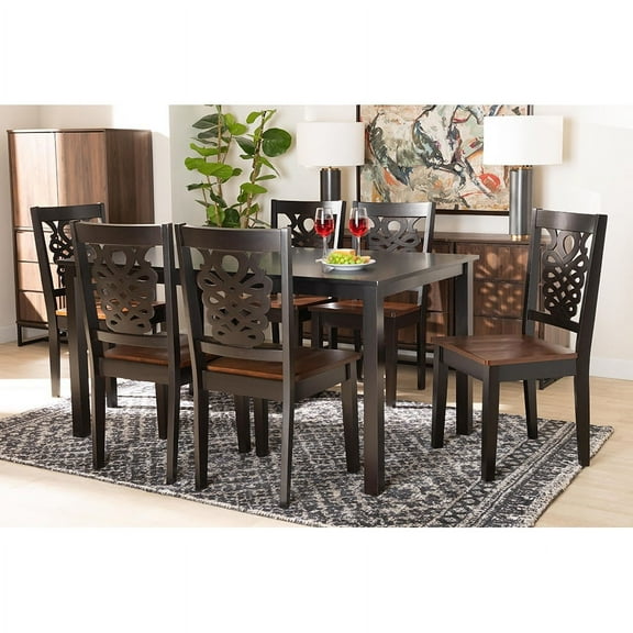 Baxton Studio Luisa Modern and Contemporary Two-Tone Dark Brown and Walnut Brown Finished Wood 7-Piece Dining Set