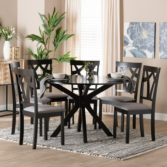 Baxton Studio Luise Modern Dining Set, 7-Piece, Dark Brown