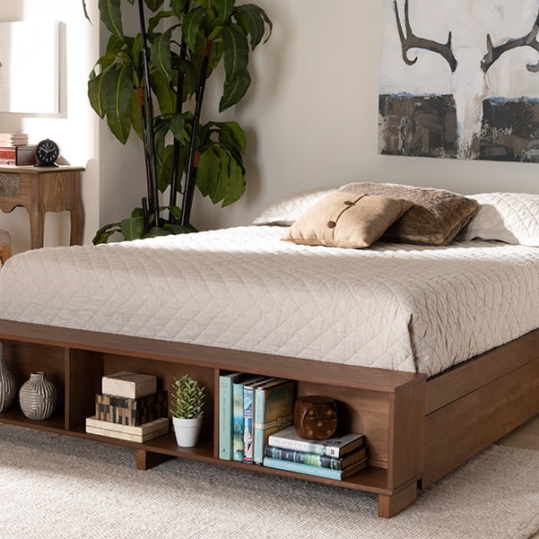 Arthur King Size Ash Walnut Wood Platform Bed with Storage
