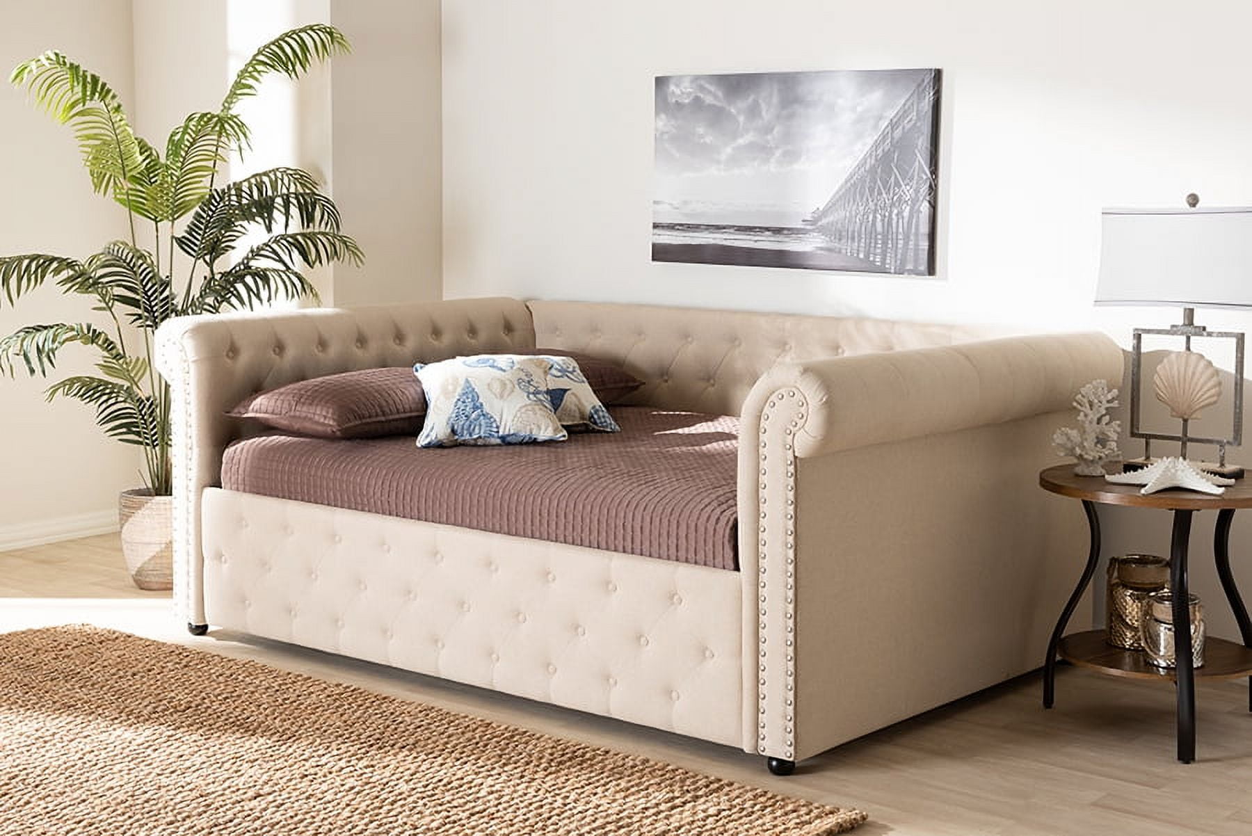 Baxton Studio Mabelle Modern and Contemporary Beige Fabric Upholstered Queen Size Daybed