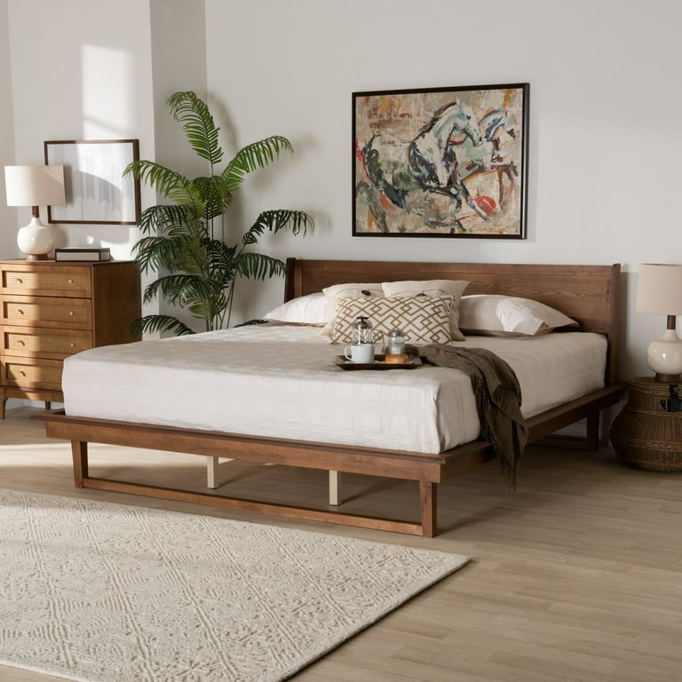 Baxton Studio Macayle Mid-Century Modern Ash Walnut Finished Wood King Size Platform Bed Baxton Studio Macayle Mid-Century Modern Ash Walnut Finished Wood King Size Platform Bed