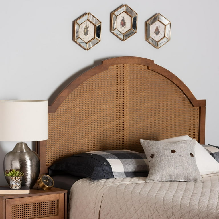 Baxton Studio Madeline Classic and Traditional Ash Walnut Finished Wood King Size Headboard with Rattan