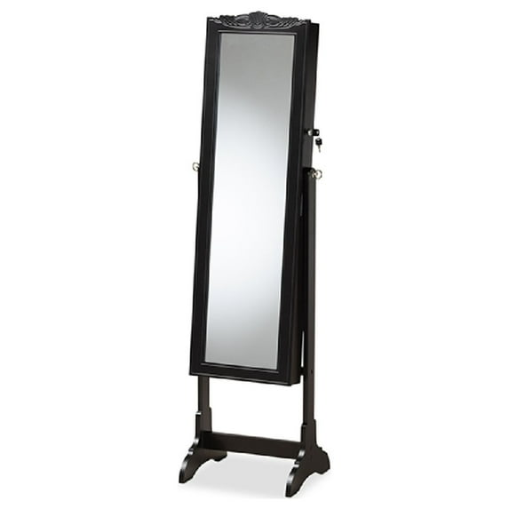 Baxton Studio Madigan Modern and Contemporary Black Finished Wood Jewelry Armoire with Mirror