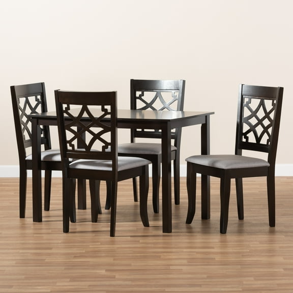 Baxton Studio Mael Modern and Contemporary Grey Fabric Upholstered Espresso Brown Finished 5-Piece Wood Dining Set